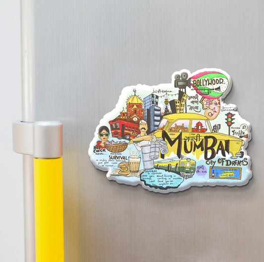 Aamchi Mumbai Fridge Magnet | Amchur Mumbai City Illustration Magnet